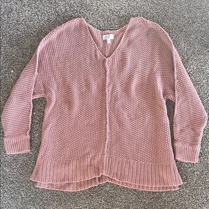 Minimalist Lucky Brand Pale Pink Hand Knit V-Neck Oversized Sweater